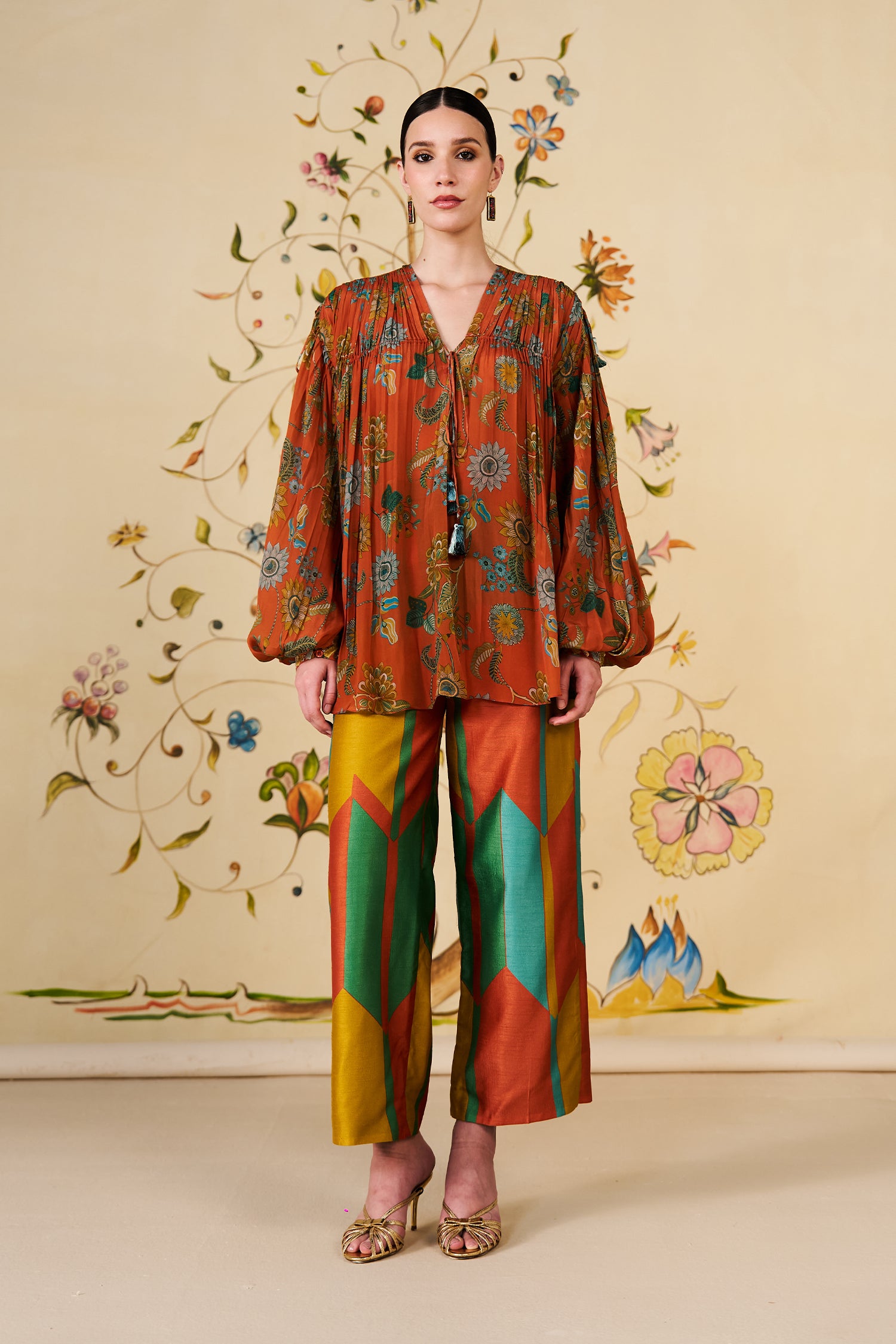 Willow Co-Ord Set | Rust Botanical Silk Co-Ord