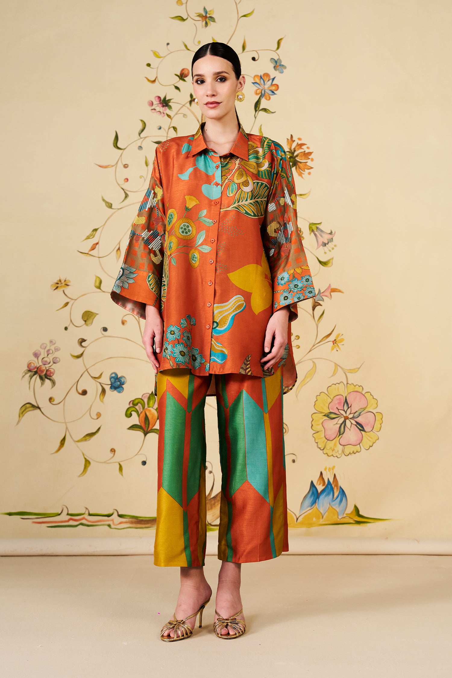 Eden Co-ord Set – Rust Botanical Print Silk Co-ord