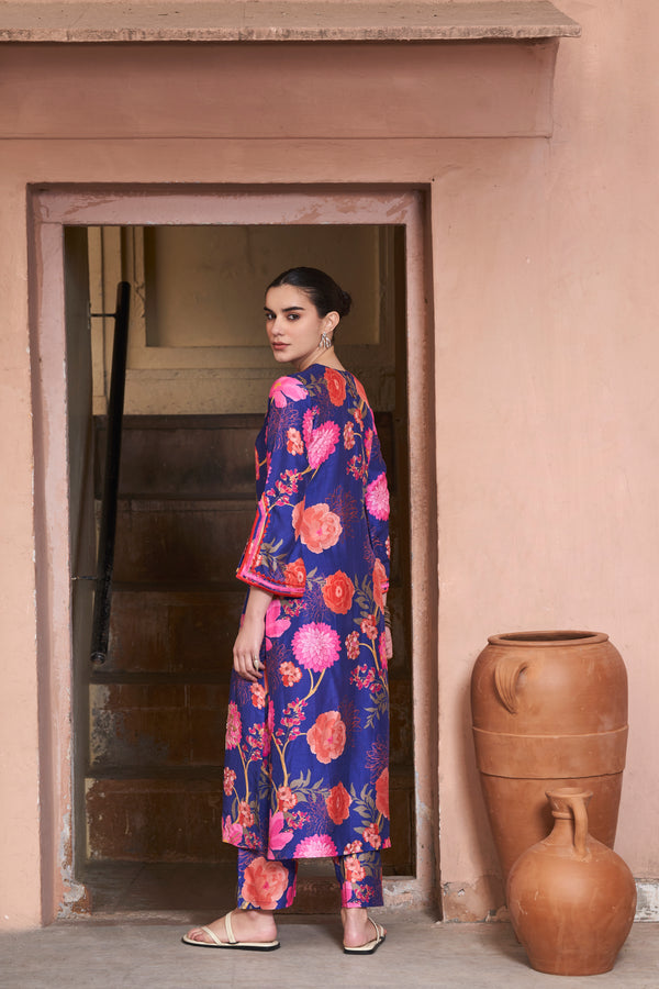 Blue Moroccan Jaal Kurta Set