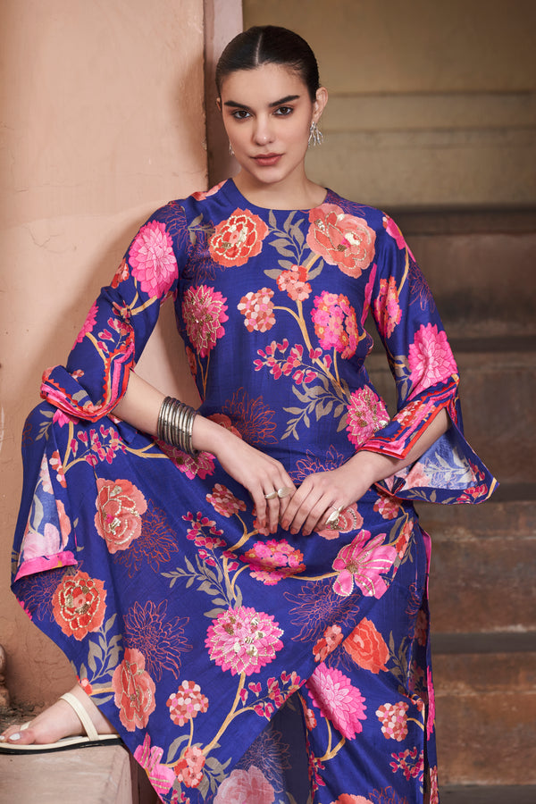 Blue Moroccan Jaal Kurta Set