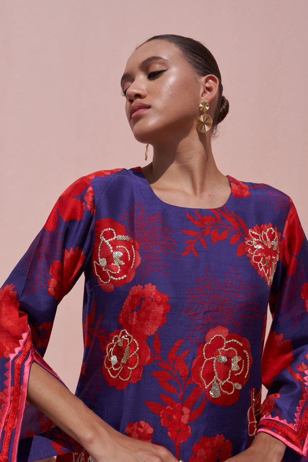 Blue & Red Moroccan Jaal Kurta set