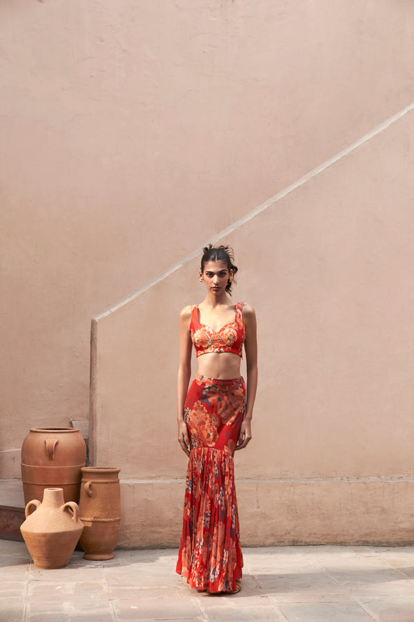 Red Moroccan Fish Skirt Set