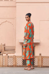 Orange Moroccan Jaal Kurta Set