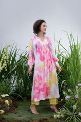 White Wildflower Angrakha Maxi with Pants