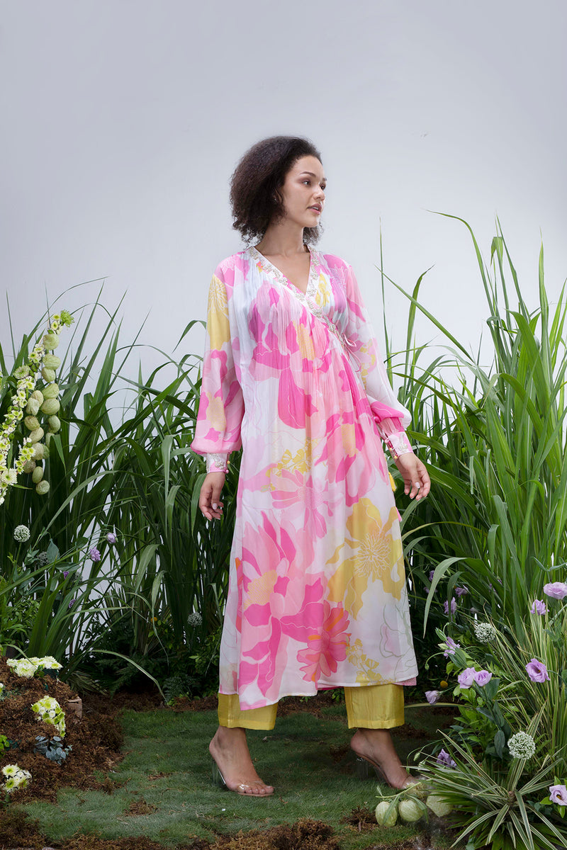 White Wildflower Angrakha Maxi with Pants