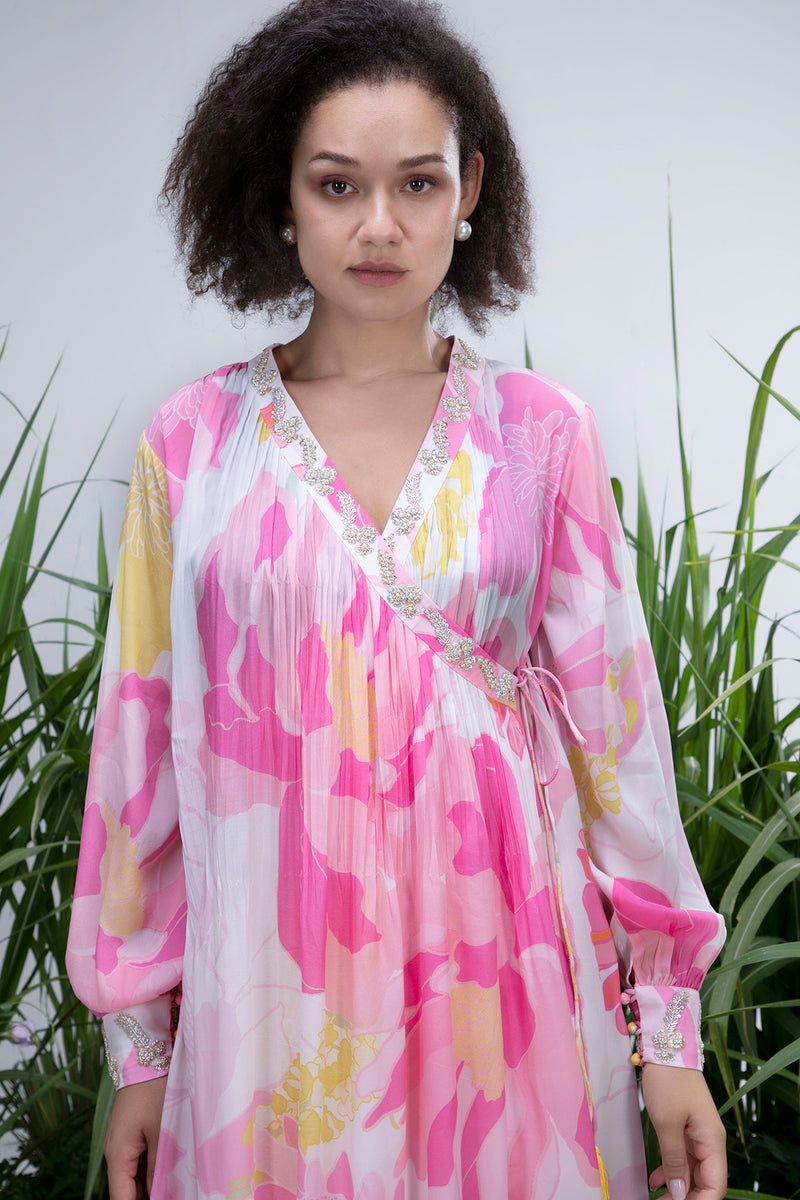 White Wildflower Angrakha Maxi with Pants