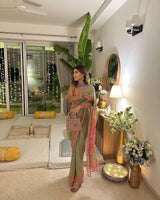Amrita Thakur in Wildflower Green Shimmer Saree