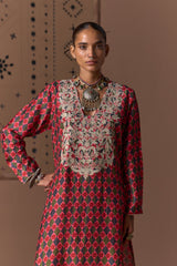Crimson Katha Silk Kurta Set