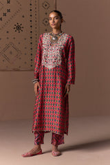 Crimson Katha Silk Kurta Set