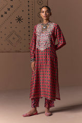 Crimson Katha Kurta Set
