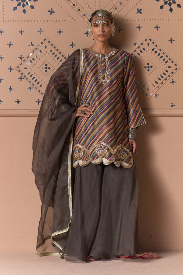 multicolour & dark brown sharara set for diwali