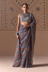 Neel Katha Silk Mirror Work Saree