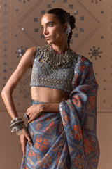 Neel Katha Silk Mirror Work Saree