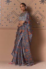 Neel Katha Silk Mirror Work Saree