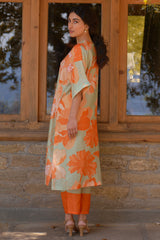 Hanna Khan in Green And Orange Wildrose Tunic Set