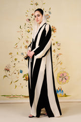 Rawiya Abaya | Monochrome Striped Silk Blend Abaya