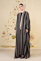Suhana Abaya | Geometric Silk Blend Abaya in Black & Ivory