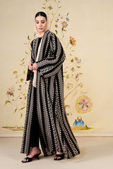 Suhana Abaya | Geometric Silk Blend Abaya in Black & Ivory