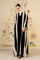 Rawiya Abaya | Monochrome Striped Silk Blend Abaya