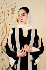 Rawiya Abaya | Monochrome Striped Silk Blend Abaya