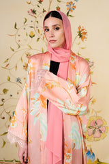 Jumana Abaya | Blush Floral Silk Blend Abaya