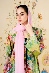 Ameera Abaya | Floral Silk Blend Open-Front Abaya