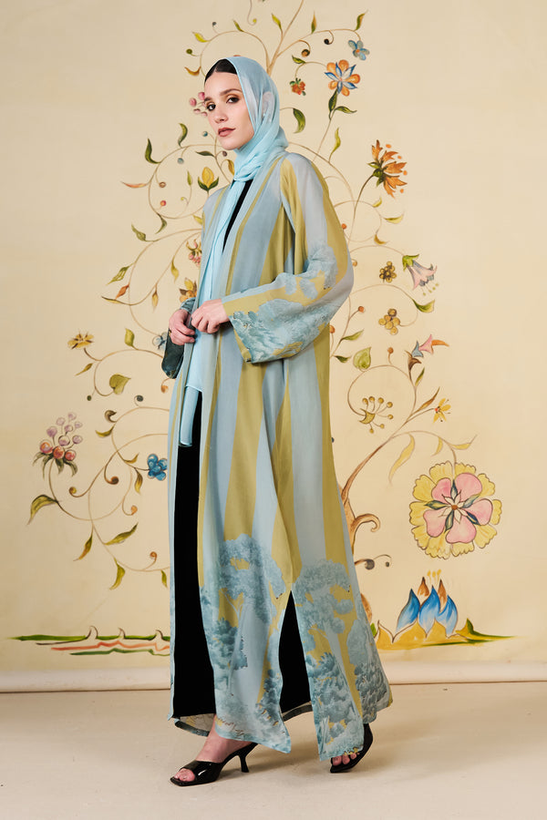 Lujaina Abaya | Powder Blue Silk Blend Abaya