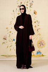 Yusriyah Abaya | Black Silk Blend Geometric Printed Abaya