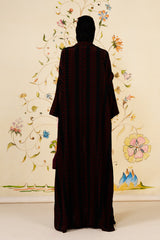 Yusriyah Abaya | Black Silk Blend Geometric Printed Abaya