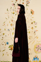 Yusriyah Abaya | Black Silk Blend Geometric Printed Abaya
