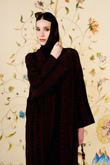 Yusriyah Abaya | Black Silk Blend Geometric Printed Abaya