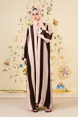 Tasneem Abaya | Mocha & Blush Striped Silk Blend Abaya for Women