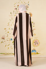Tasneem Abaya | Mocha & Blush Striped Silk Blend Abaya for Women