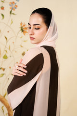 Tasneem Abaya | Mocha & Blush Striped Silk Blend Abaya for Women