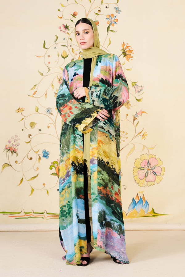 Rawan Abaya | Painterly Silk Blend Abaya