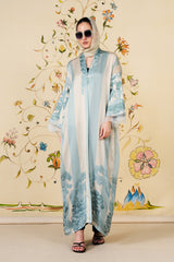 Zafira Abaya | Ivory & Powder Blue Silk Blend Abaya