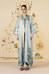 Zafira Abaya | Ivory & Powder Blue Silk Blend Abaya