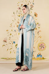Zafira Abaya | Ivory & Powder Blue Silk Blend Abaya