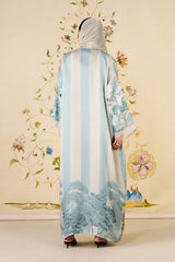Zafira Abaya | Ivory & Powder Blue Silk Blend Abaya