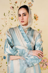 Zafira Abaya | Ivory & Powder Blue Silk Blend Abaya