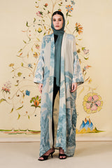 Yareen Abaya | Ivory Silk Blend Botanical Print Abaya 