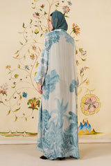 Yareen Abaya | Ivory Silk Blend Botanical Print Abaya 