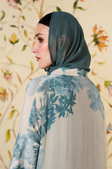 Yareen Abaya | Ivory Silk Blend Botanical Print Abaya 