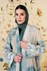 Yareen Abaya | Ivory Silk Blend Botanical Print Abaya 