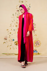 Lamees Abaya | Pink & Orange Silk Blend Abaya