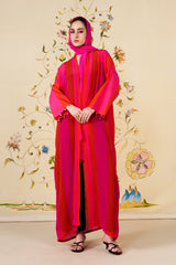 Lamees Abaya | Pink & Orange Silk Blend Abaya