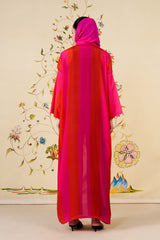 Lamees Abaya | Pink & Orange Silk Blend Abaya