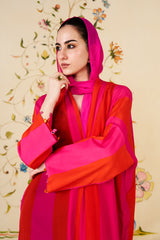 Lamees Abaya | Pink & Orange Silk Blend Abaya