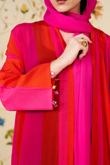 Lamees Abaya | Pink & Orange Silk Blend Abaya