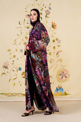 Tameera Abaya | Floral Silk Blend Open-Front Abaya